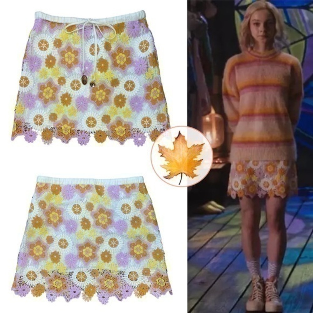 Zara • Retro Floral Crochet Mini Skirt XXL NWT ASO Enid Sinclair Wednesday